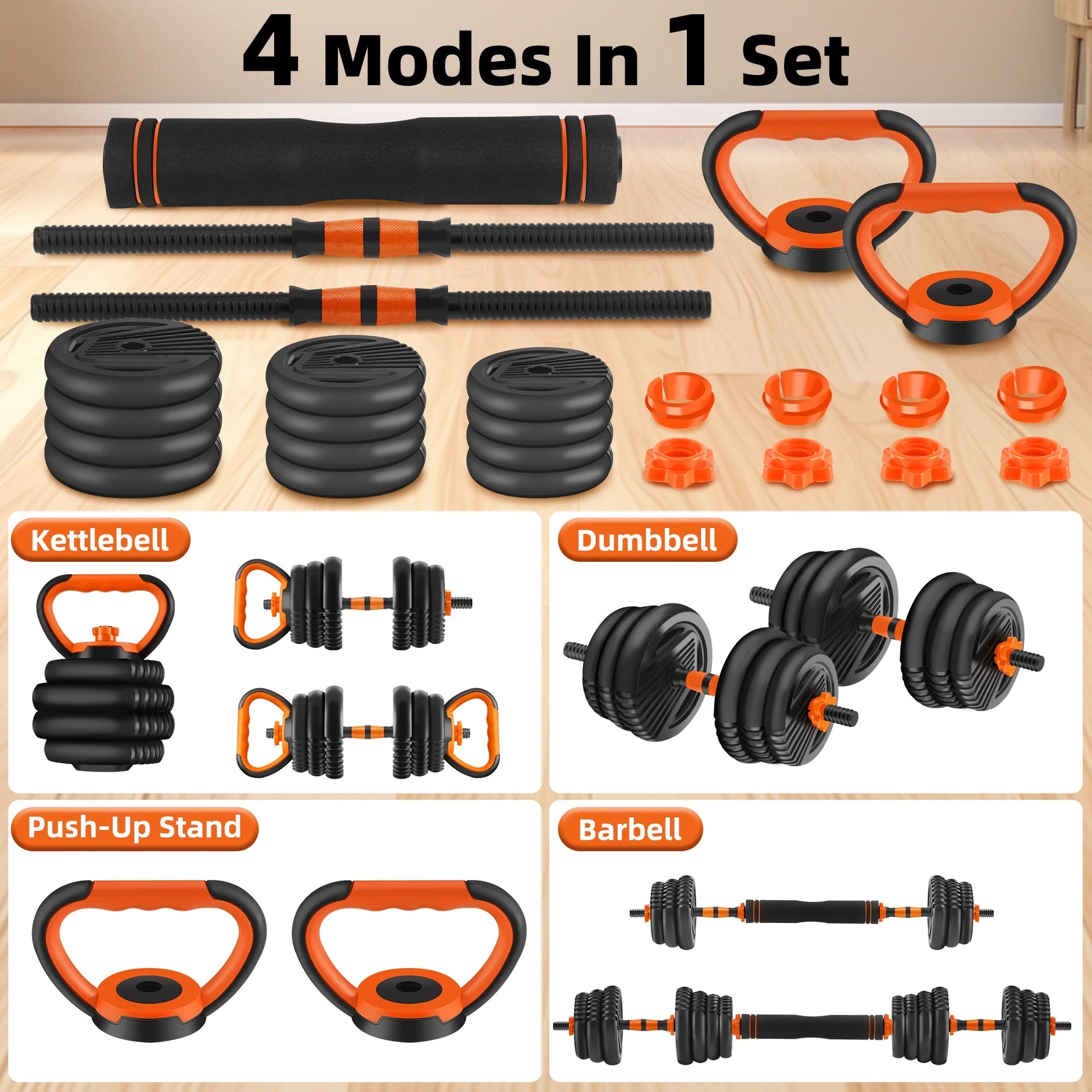 Adjustable Weight Dumbbell Set, Black/Orange, 55 Lb